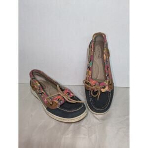 Sperry Womens 6M Top-Sider Boat Shoes Floral Accent Navy Blue Deck Shoes Loafers